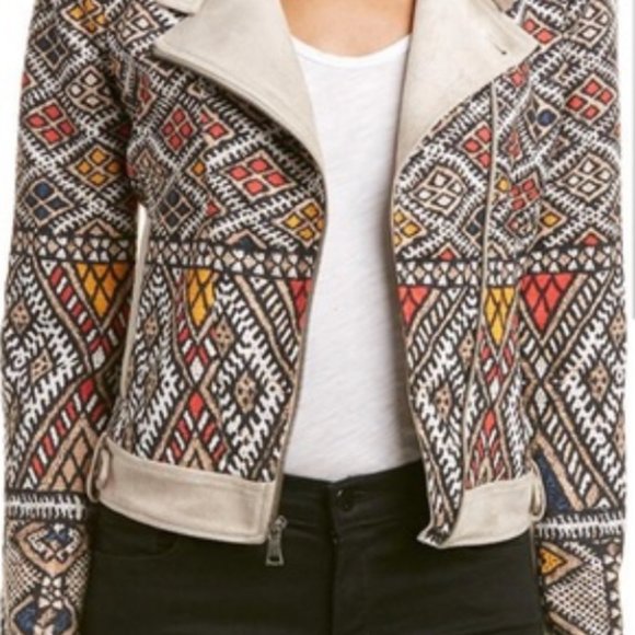 BCBGMAXAZRIA Womens Aztec Tribal Print Zip Ziggy Woven Moto Jacket Size XS NWOT - Picture 3 of 14